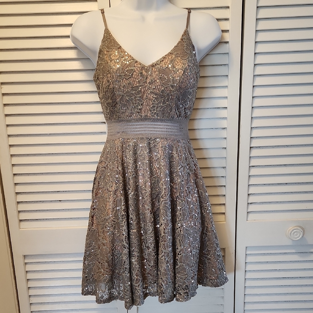 Jodi Kristopher Gray Sequin Fit and Flare Mini Dress